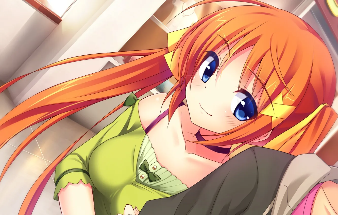 Photo wallpaper look, girl, smile, blush, game cg, Wagaya no Himegami-sama!