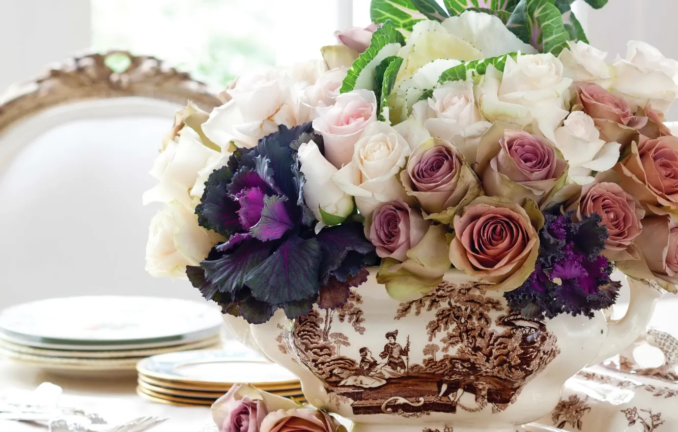 Photo wallpaper flowers, roses, roses, bouquets