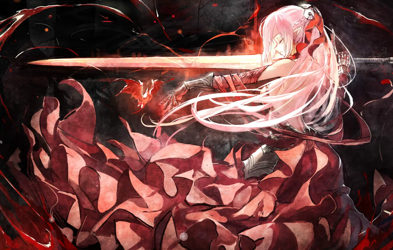 Photo wallpaper girl, sword, anime, art, pixiv fantasia