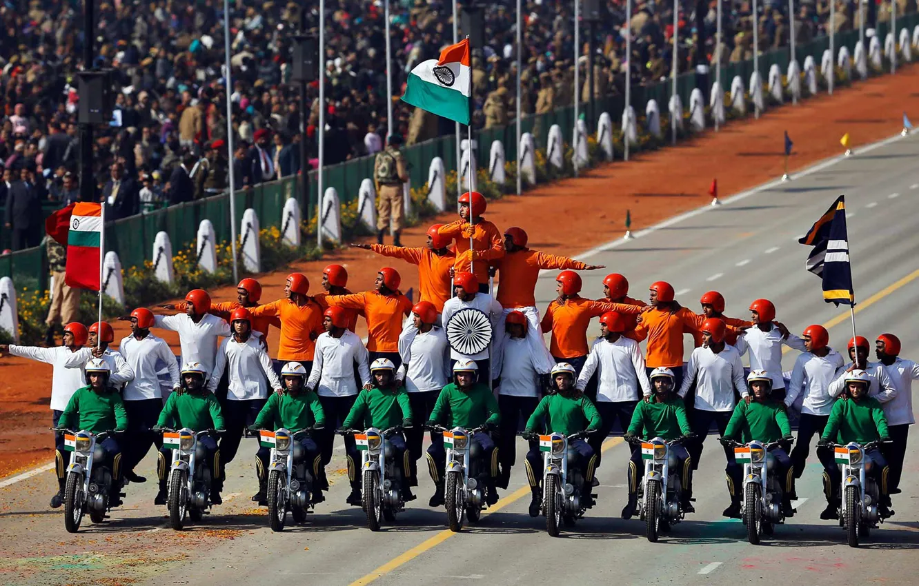 Photo wallpaper India, parade, motorcyclists, New Delhi, Republic day, Avenue Rajpath