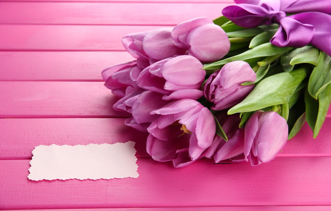 Photo wallpaper flowers, bouquet, tulips, pink, wood, pink, flowers, beautiful