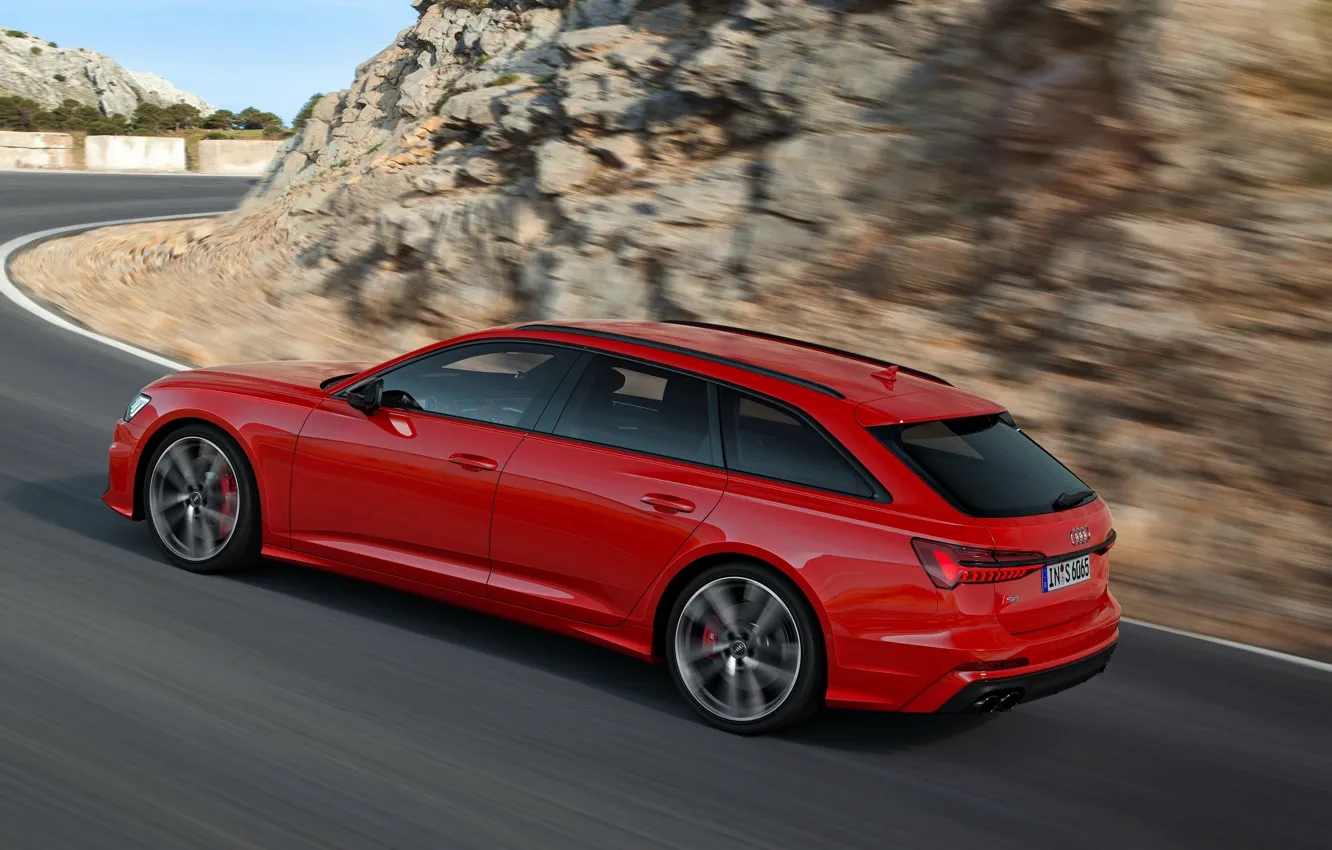 Photo wallpaper red, movement, Audi, side, universal, 2019, A6 Avant, S6 Before
