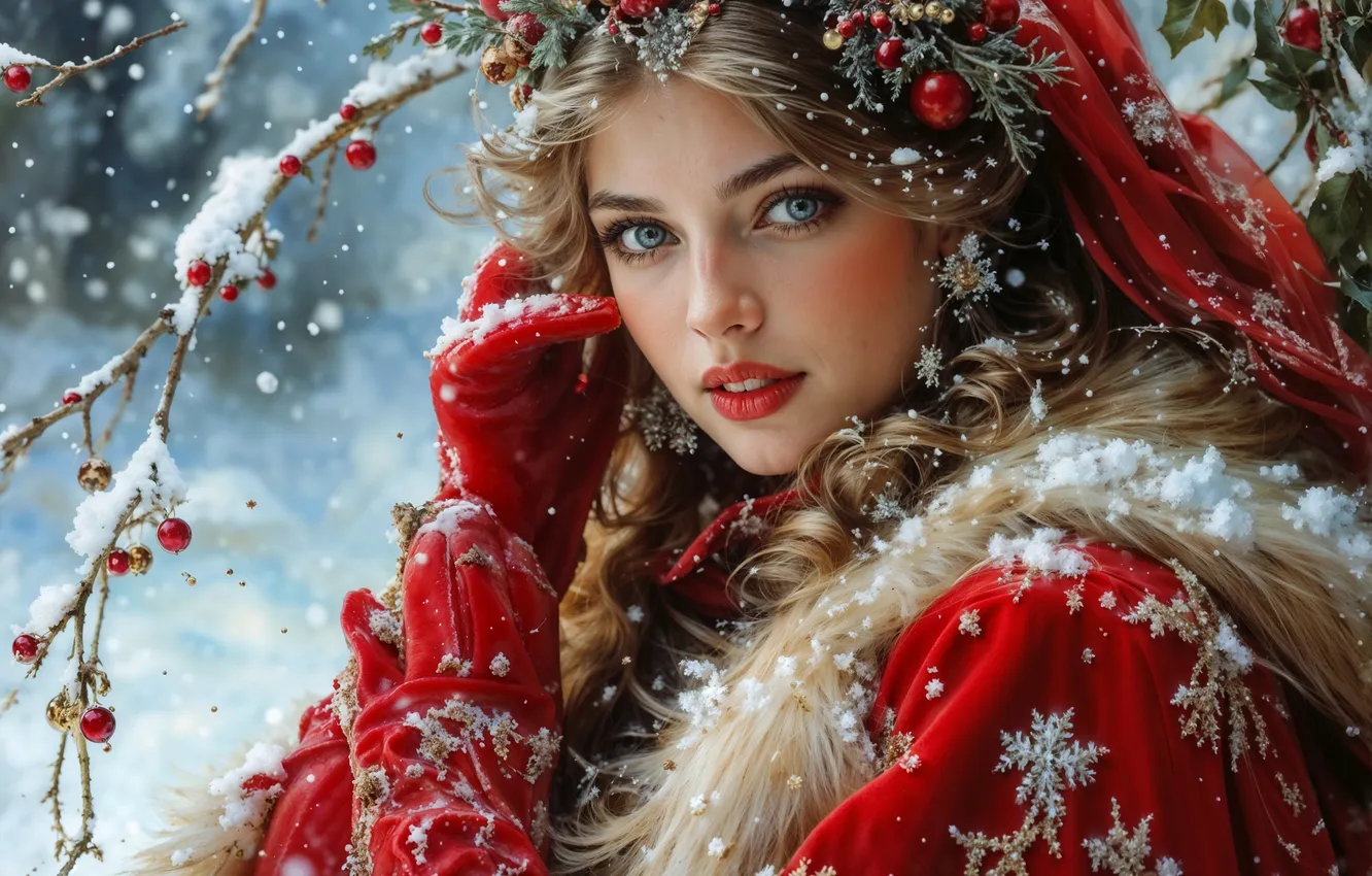 Photo wallpaper winter, girl, snow, beautiful, By Lietuciennica