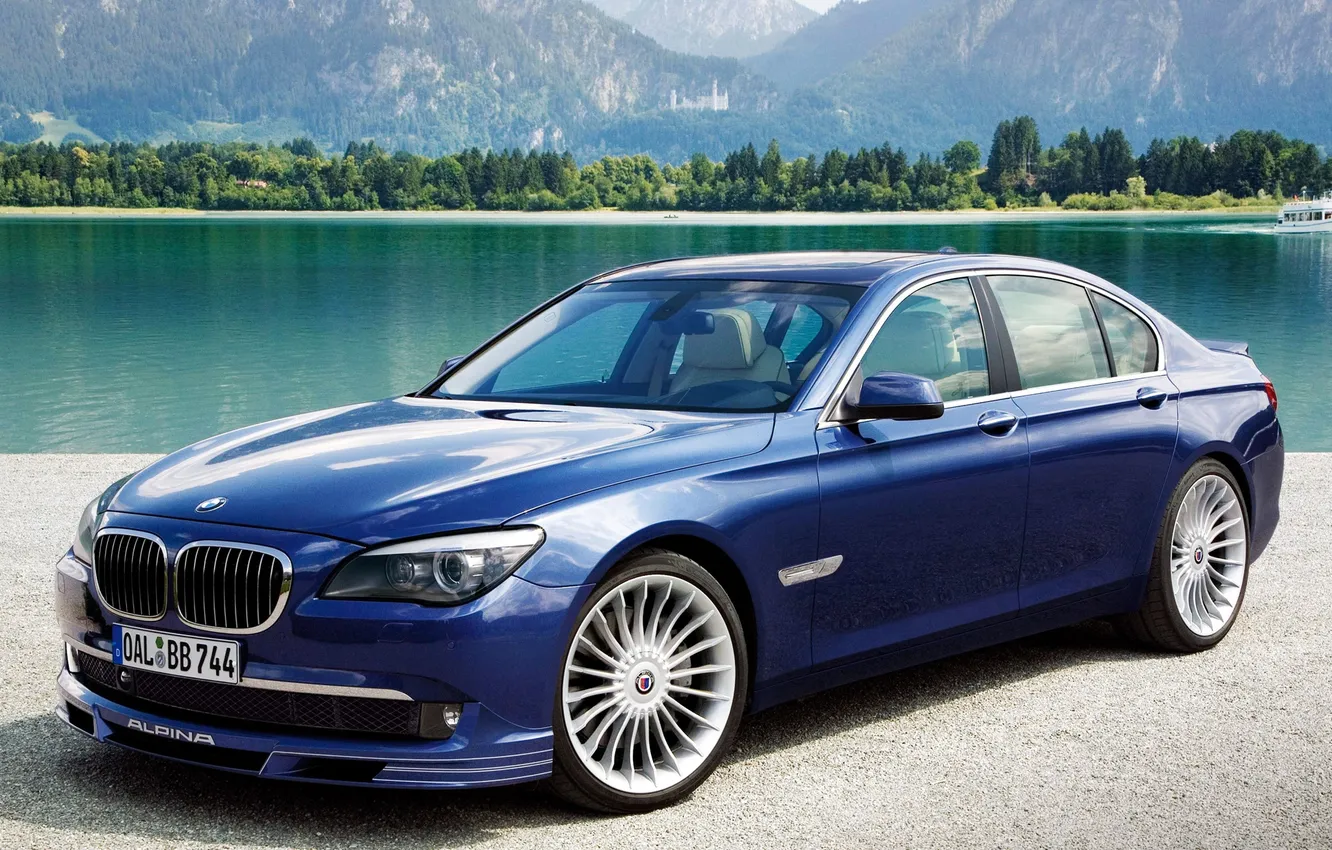 Photo wallpaper mountains, blue, lake, BMW, BMW, beautiful color, Alpina, Alpina