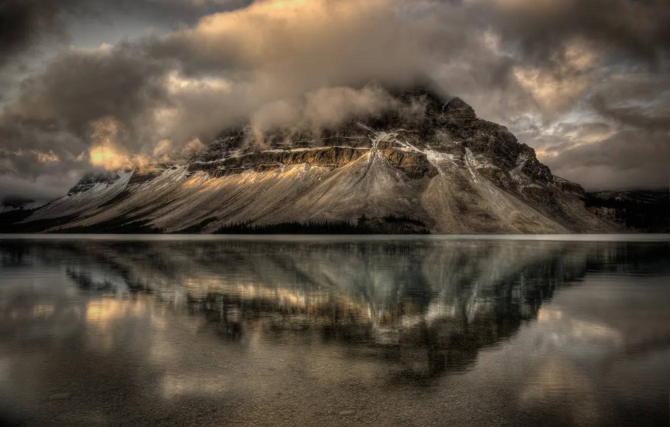 Photo wallpaper landscape, mountains, clouds, lake