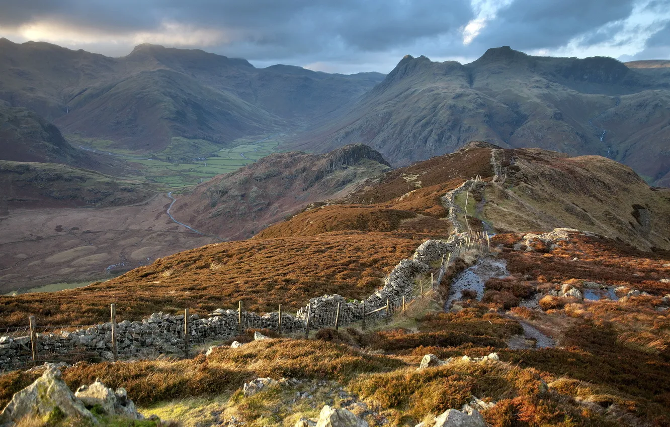 Photo wallpaper landscape, mountains, the fence
