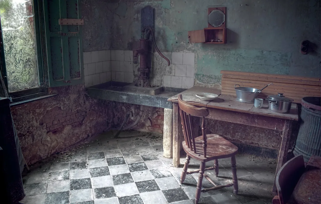 Photo wallpaper table, chair, kitchen, dishes