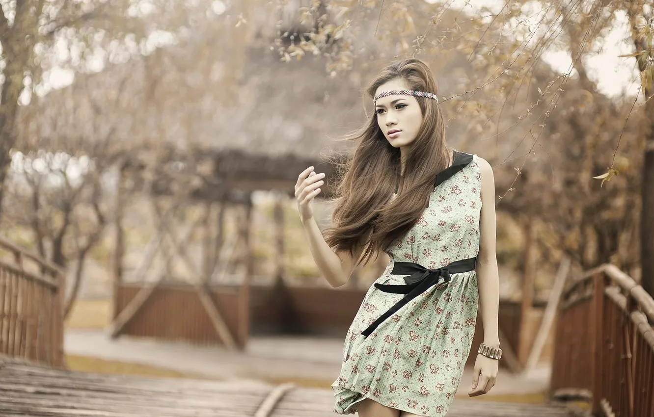 Photo wallpaper girl, nature, pose, dress, Asian