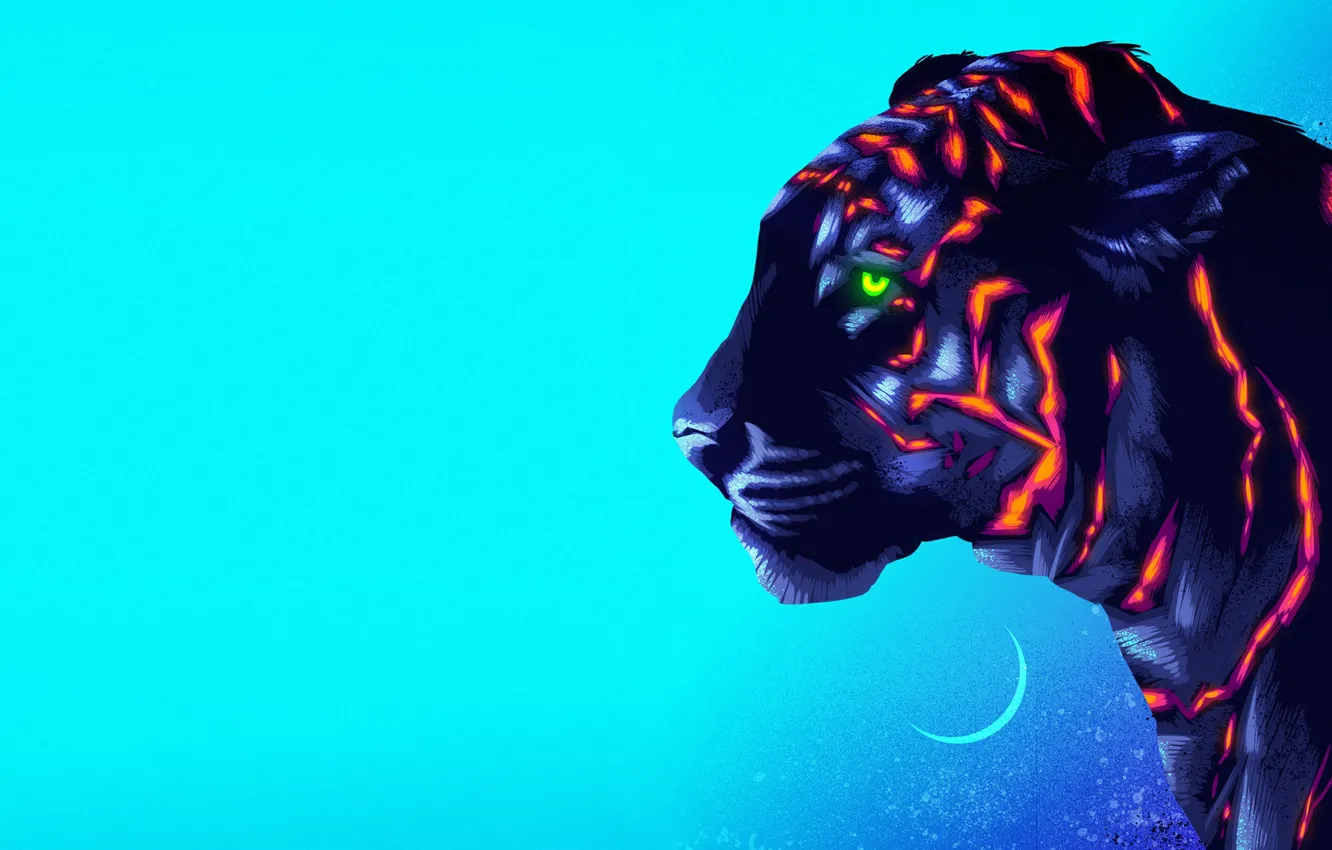 Photo wallpaper Figure, Cat, Tiger, Background, Art, Neon, James White, Synth