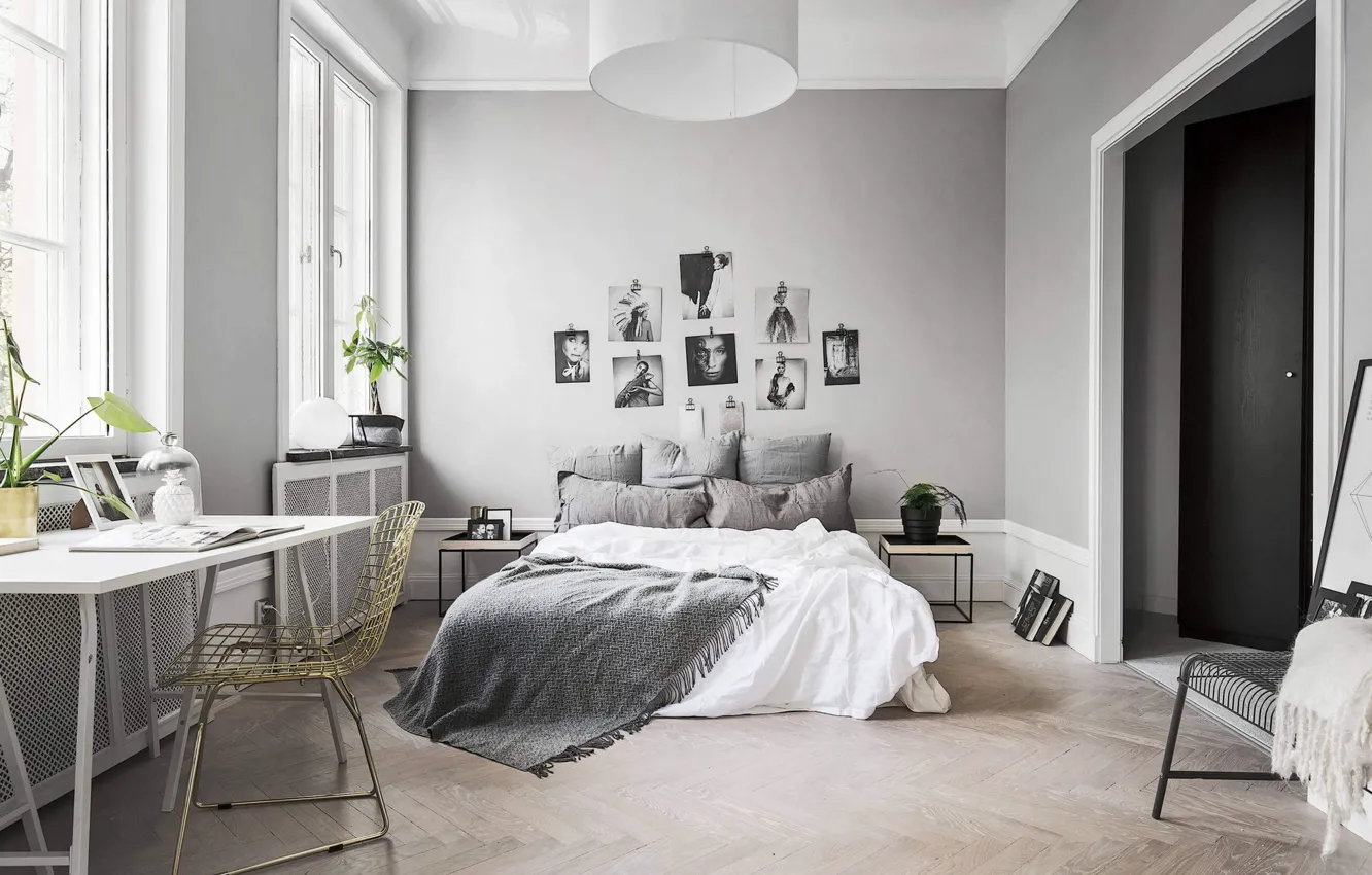 Photo wallpaper room, interior, bedroom, Scandinavian style, Apartment in Stockholm, by Stylingbolaget