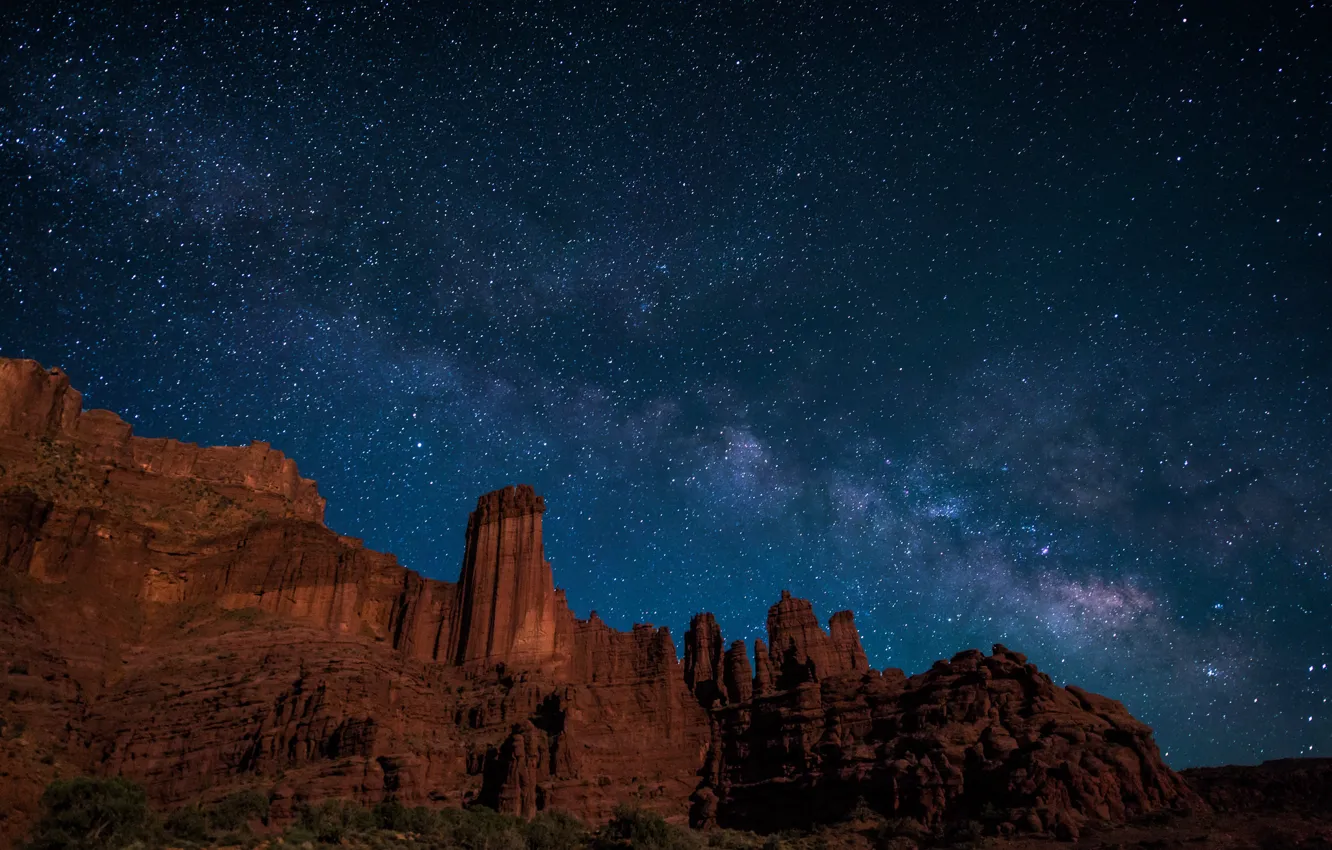 Photo wallpaper space, stars, line, hills, mystery, The Milky Way, Utah, United States