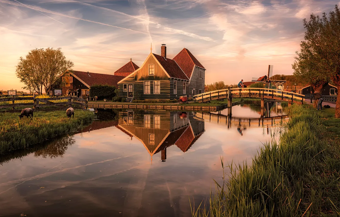 Photo wallpaper bridge, river, home, Netherlands