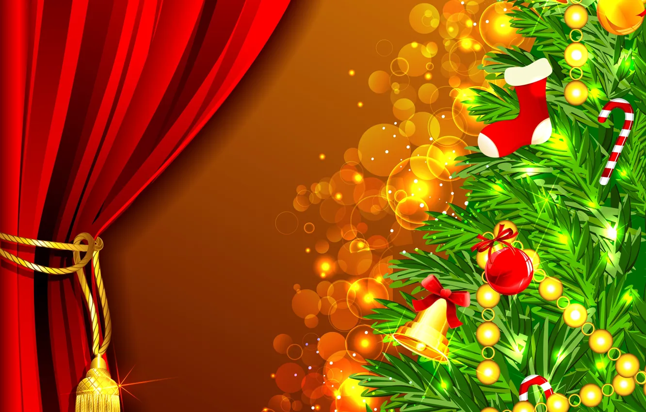 Photo wallpaper balls, decoration, branches, holiday, toy, tree, new year, Christmas