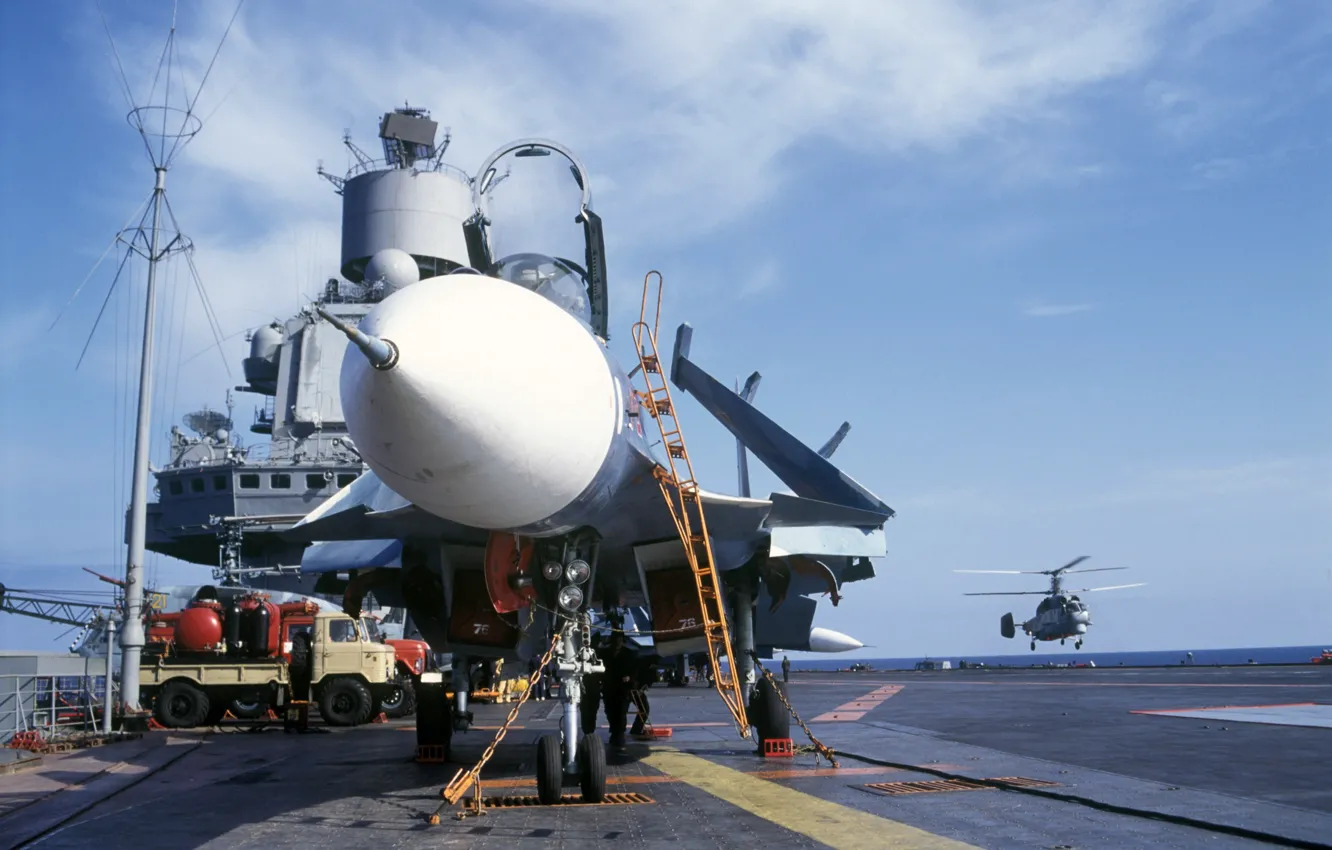 Photo wallpaper helicopter, the plane, deck, Su-33, Navy, Ka-27