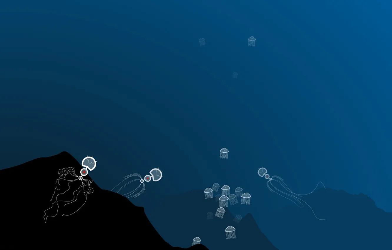 Photo wallpaper blue, minimalism, vector, jellyfish