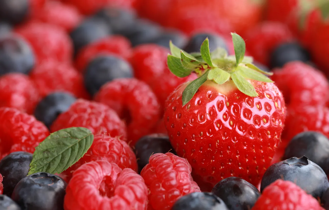 Photo wallpaper berries, raspberry, blueberries, strawberry
