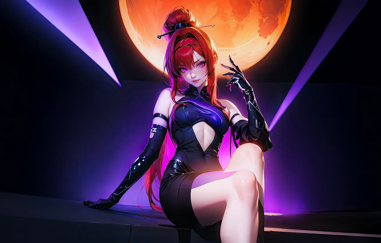 Photo wallpaper girl, rises, blood moon, ai art