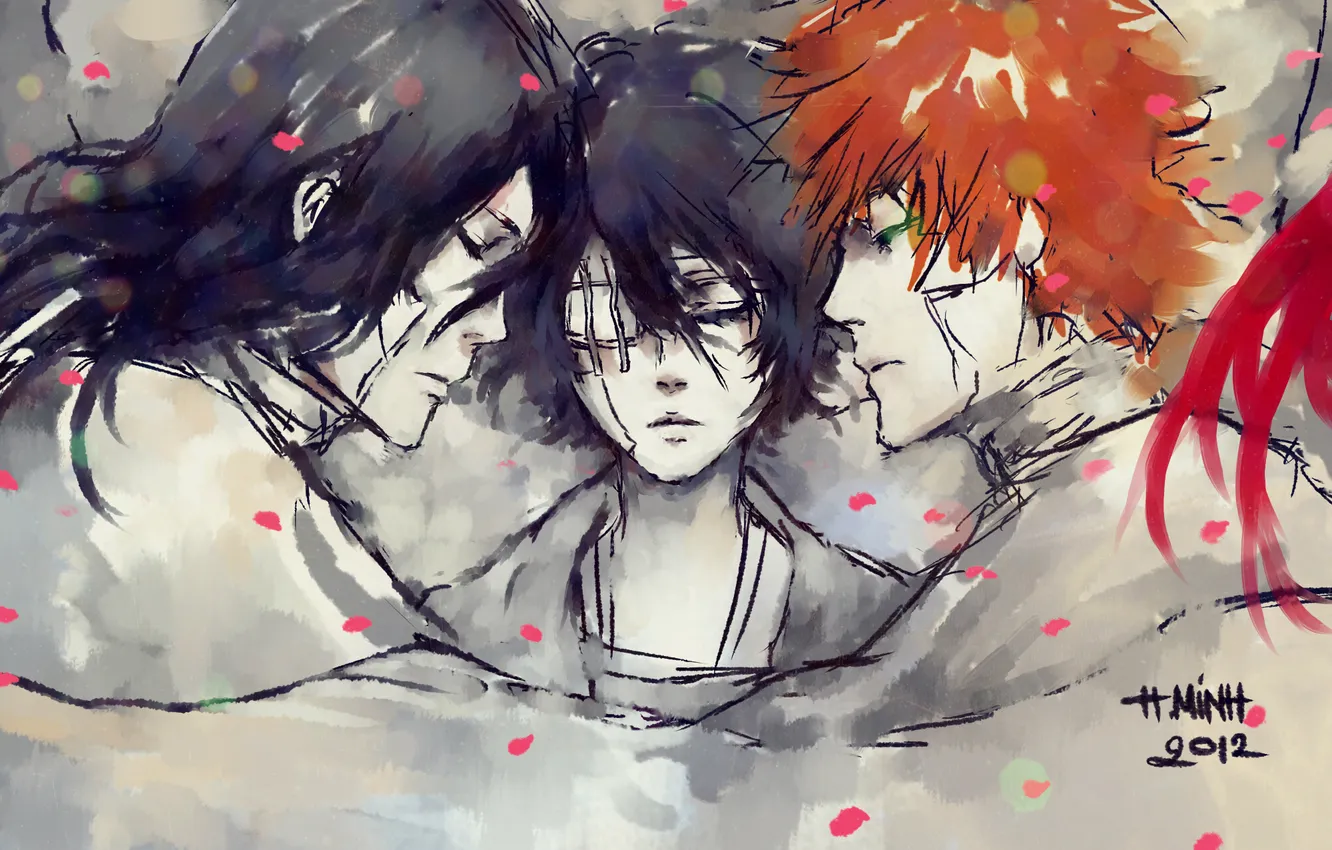 Photo wallpaper girl, guy, Bleach, Bleach, Kurosaki Ichigo, art, kuchiki rukia, Kuchiki Byakuya