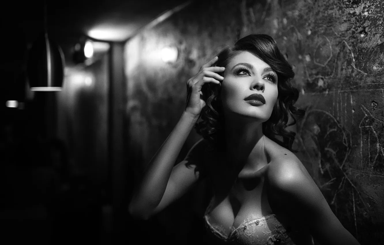 Photo wallpaper girl, style, photo, black and white