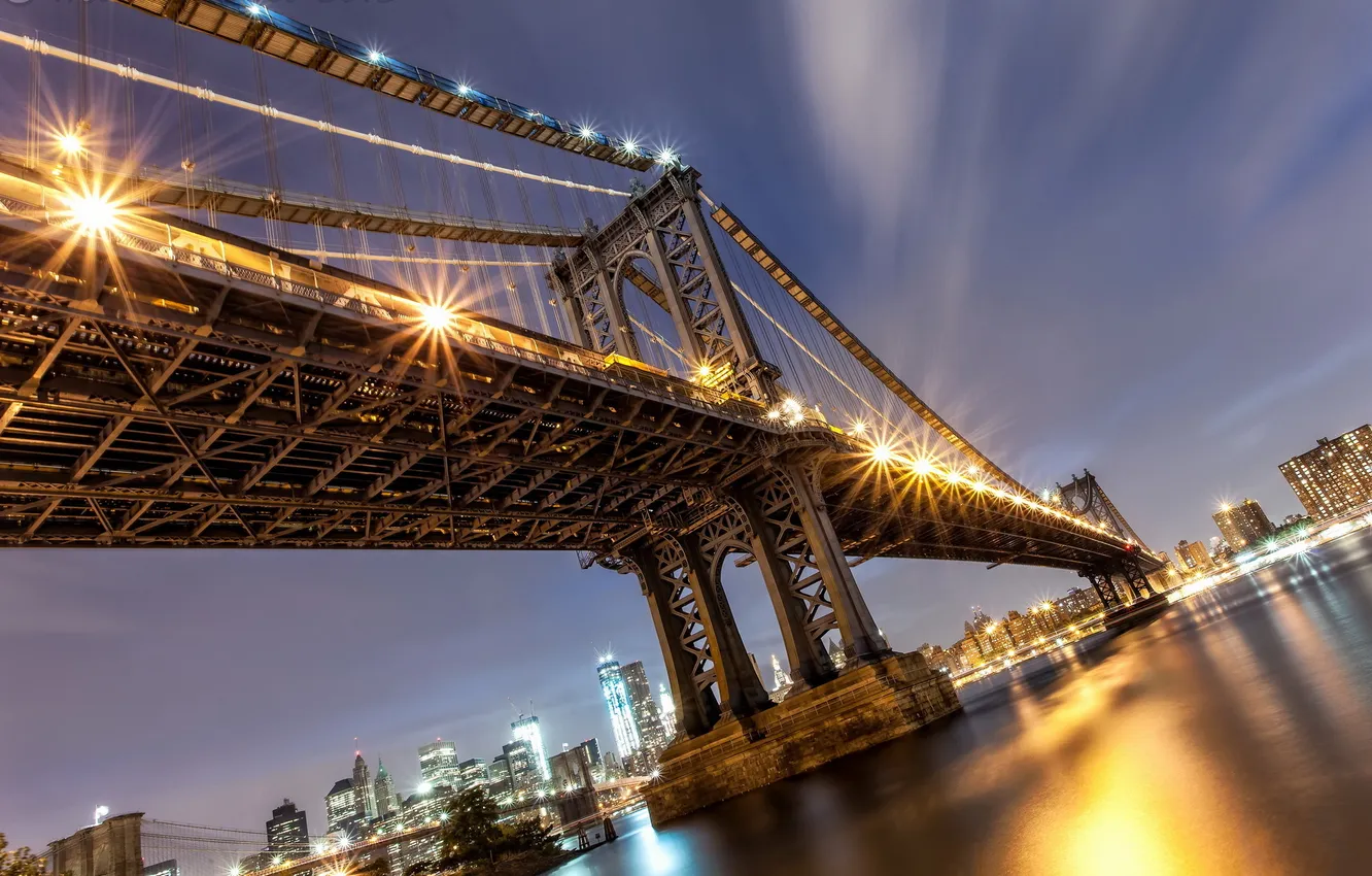 Photo wallpaper night, bridge, the city, river