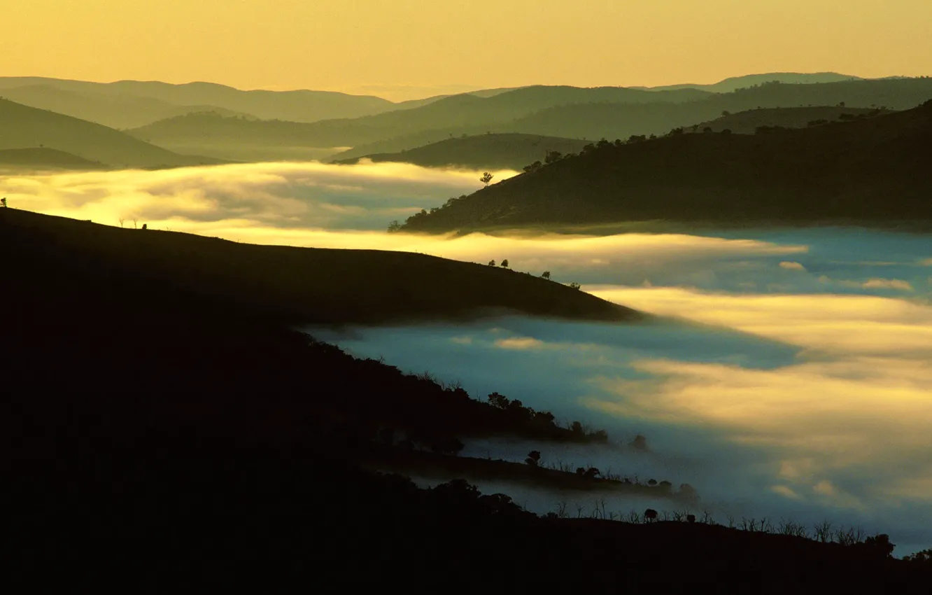 Photo wallpaper mountains, nature, fog, Australia, New South Wales, Bathurst