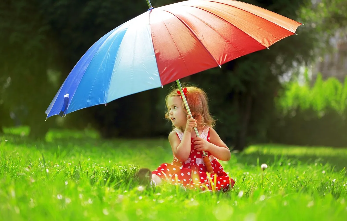 Photo wallpaper Grass, Umbrella, Mood, Little girl