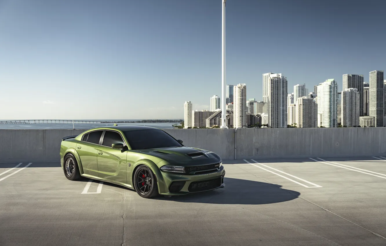 Photo wallpaper Dodge, Sky, Charger, SRT Hellcat, Metallic green