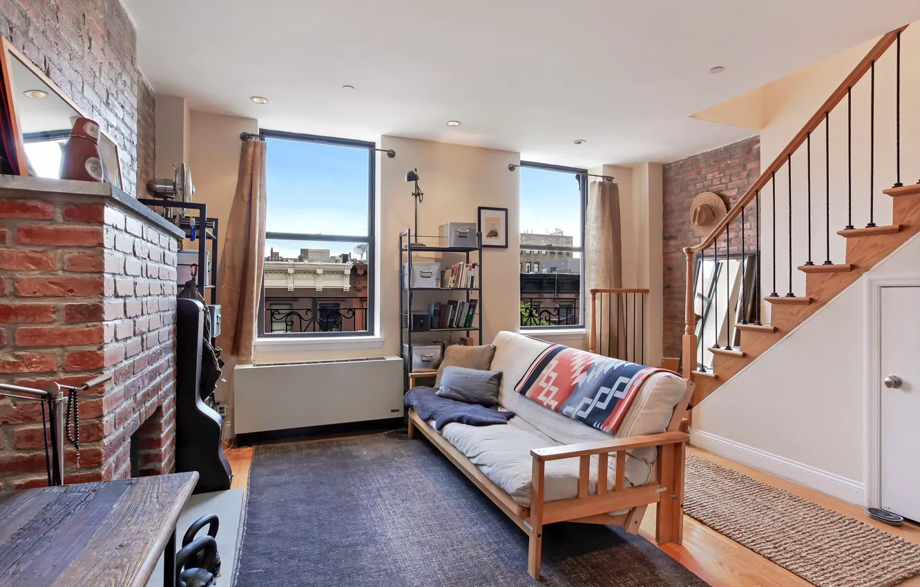 Photo wallpaper interior, ladder, fireplace, living room, harlem