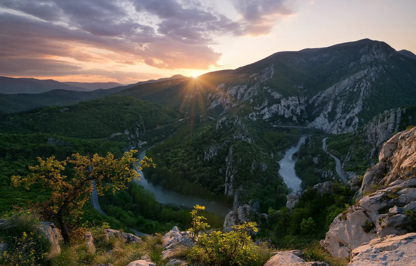 Photo wallpaper Nature, Landscape, Dawn, Morning, Bulgaria