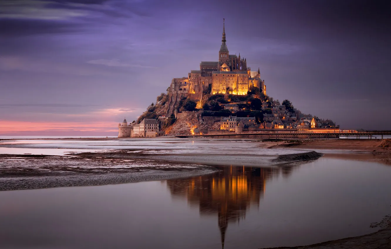 Photo wallpaper rock, reflection, France, Bay, fortress, France, Normandy, Normandy