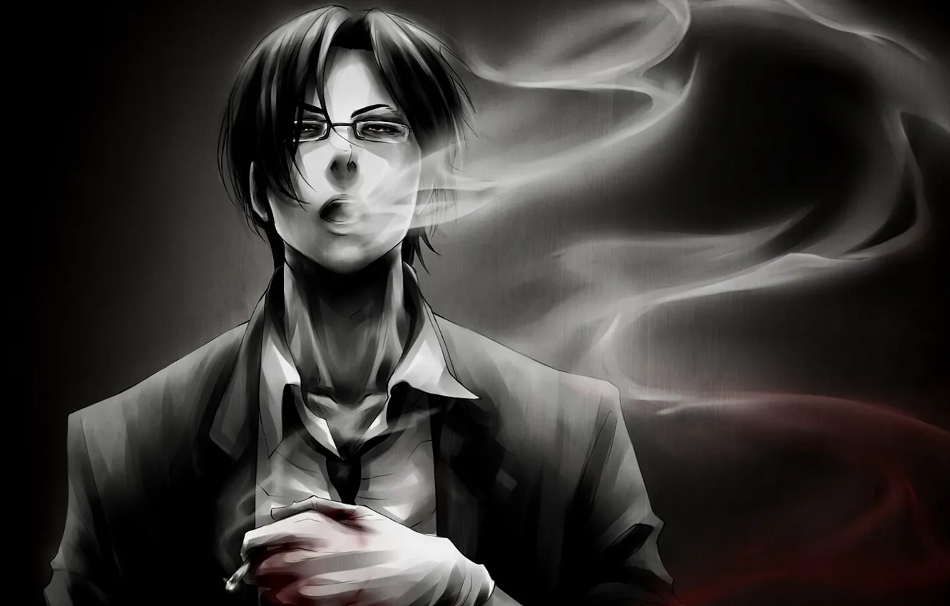 Photo wallpaper blood, smoke, art, guy, brunette