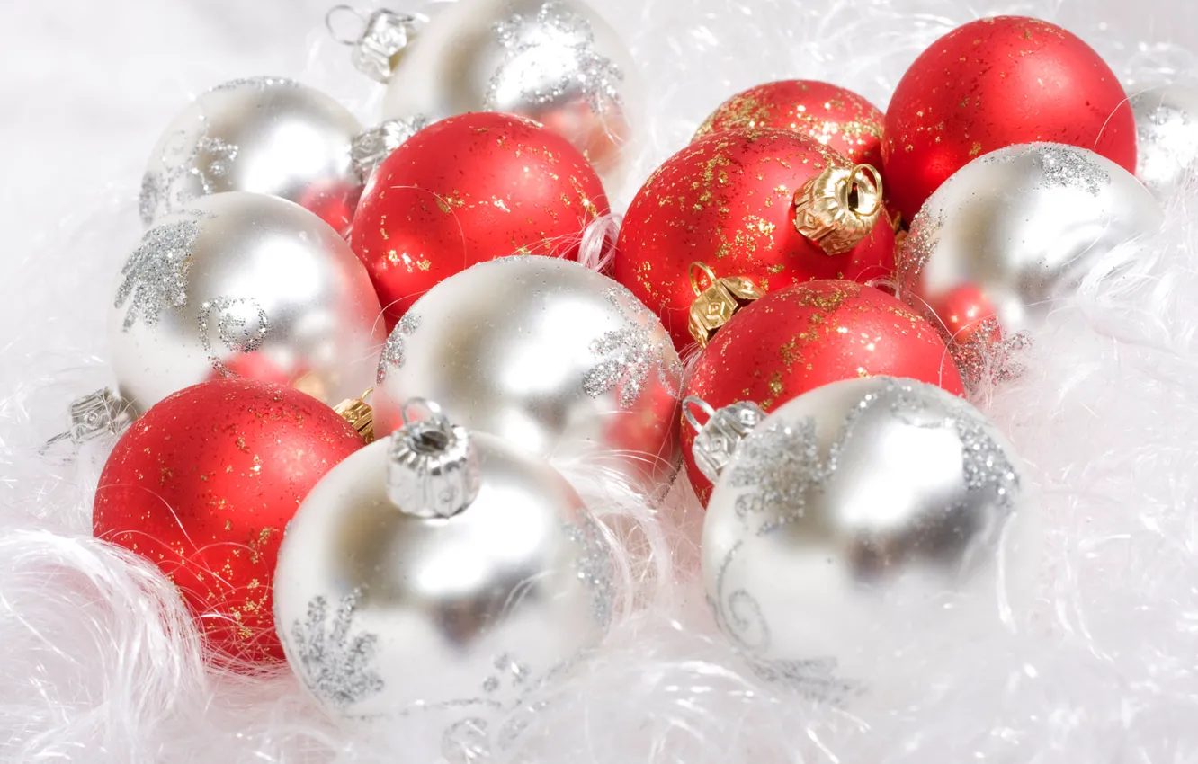 Photo wallpaper white, balls, red, holiday, new year