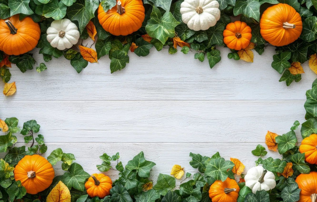 Photo wallpaper autumn, leaves, Board, texture, frame, pumpkin, Halloween, Halloween