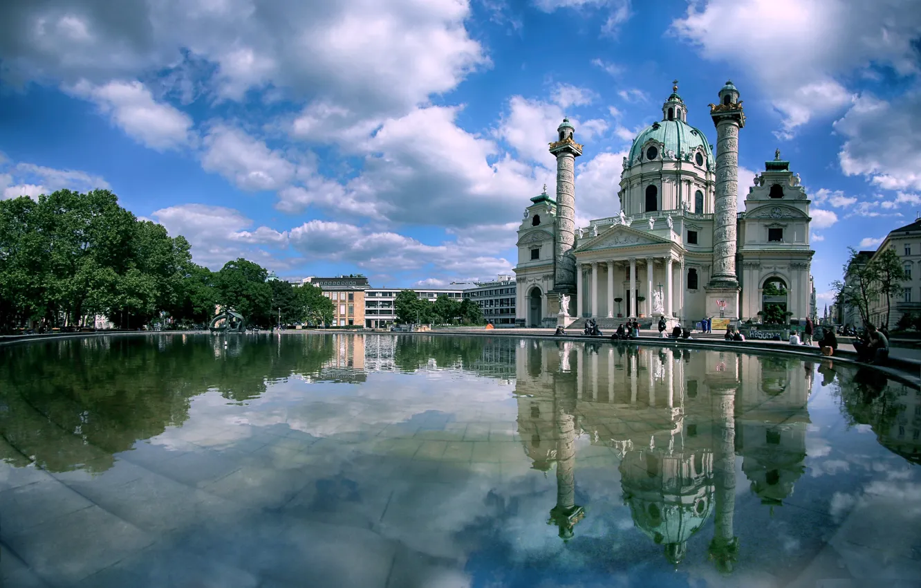 Photo wallpaper water, clouds, Austria, Palace, Vienna
