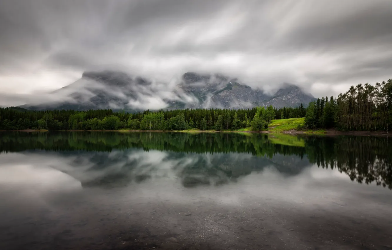 Photo wallpaper clouds, mountains, lake, Alberta