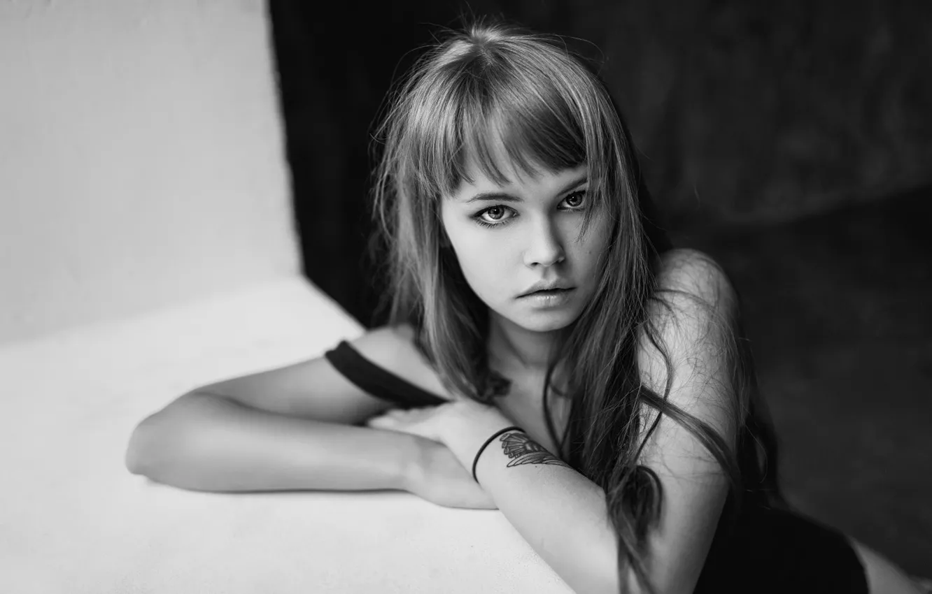 Photo wallpaper look, portrait, tattoo, Russia, Black and white, George Chernyadev, Anastasia Shcheglova