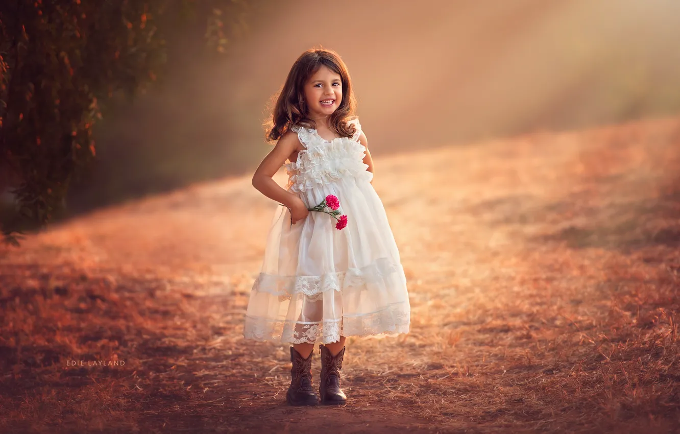 Photo wallpaper flowers, smile, girl