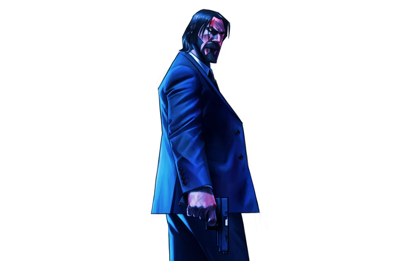 Photo wallpaper Minimalism, Figure, Gun, Art, Keanu Reeves, Keanu Reeves, Character, Pencil