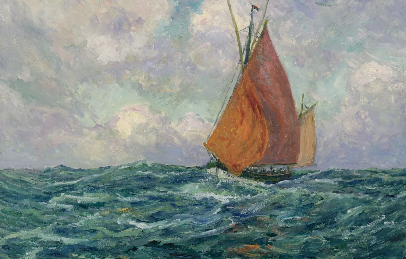 Photo wallpaper picture, seascape, 1907, Maxime Maufra, Maxim Mora, Fishing Boat in the Sea