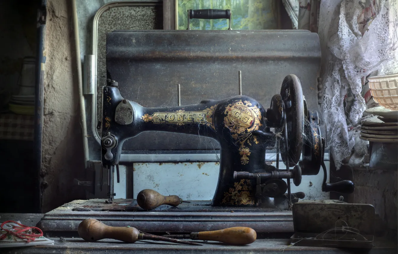 Photo wallpaper background, junk, Sewing machine