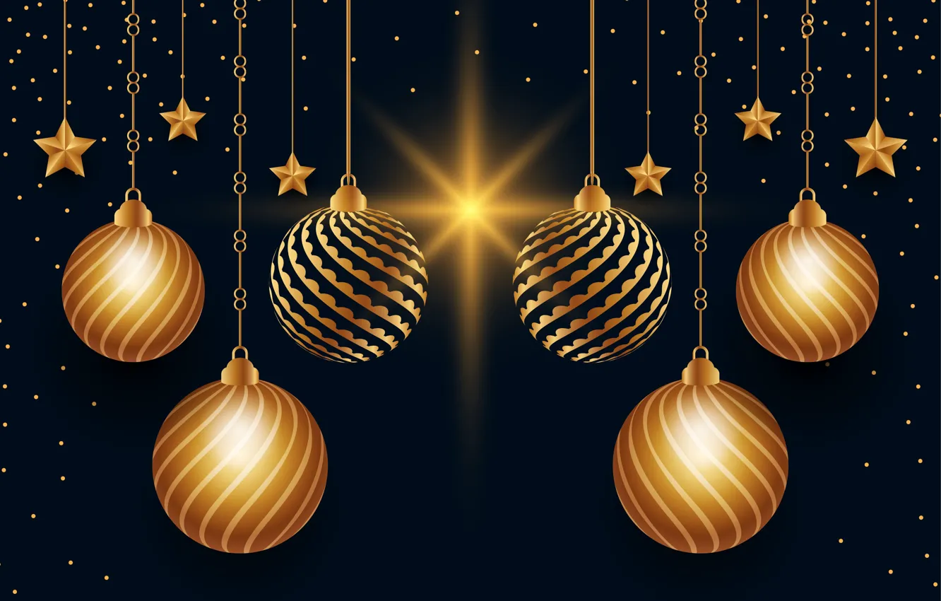 Photo wallpaper decoration, gold, Christmas, New year, golden, christmas, black background, new year
