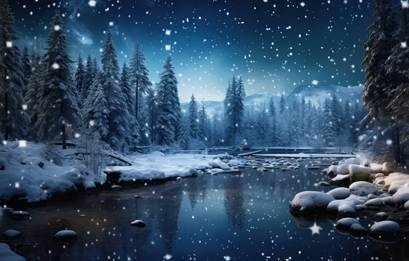 Photo wallpaper winter, forest, snow, trees, tree, forest, landscape, winter