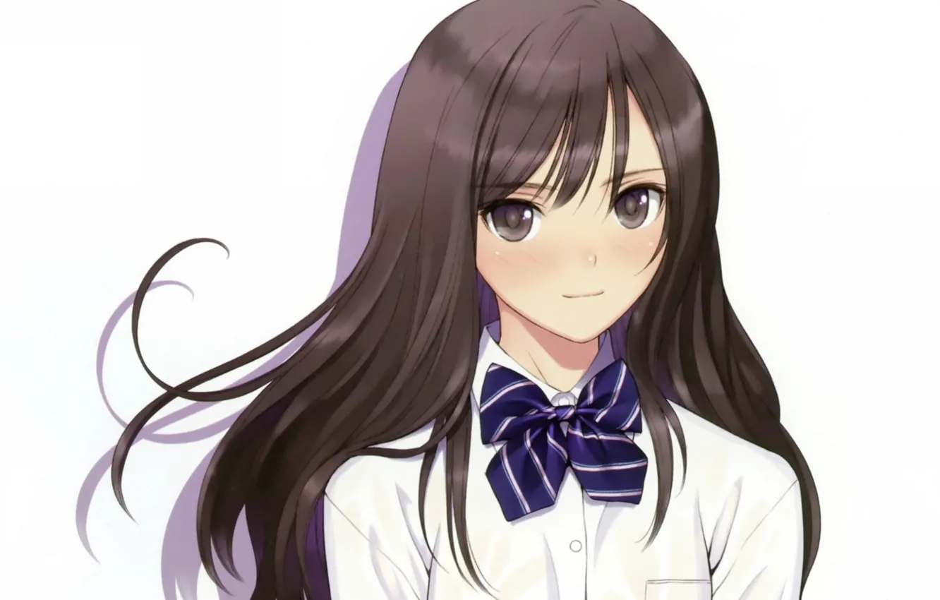 Photo wallpaper white, blouse, schoolgirl, bow, long hair, art, Tony Taka