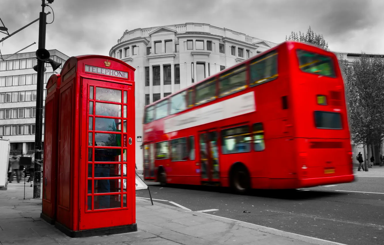 Photo wallpaper London, London, England, telephone, red bus