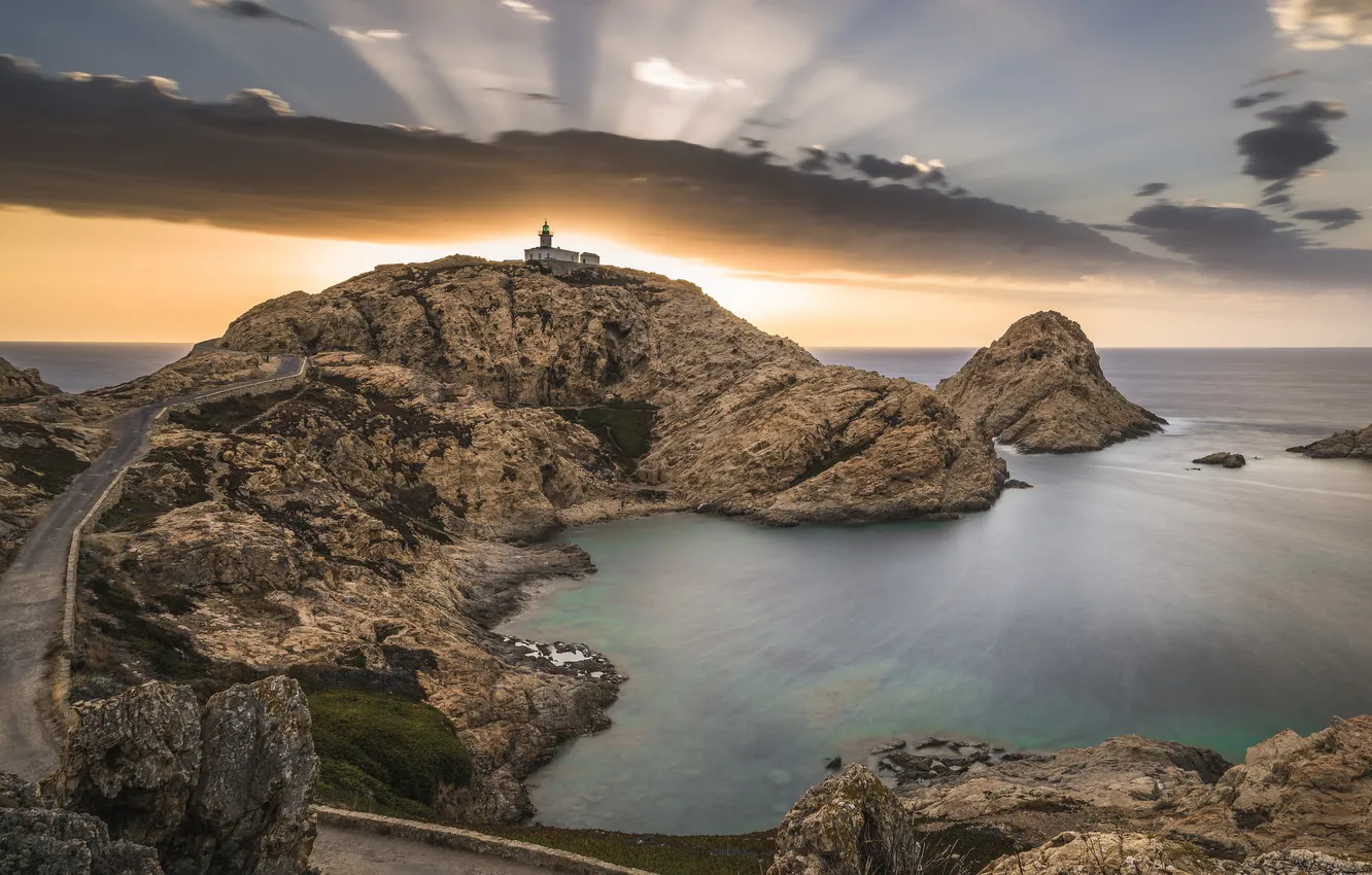 Photo wallpaper Lighthouse, Corsica, Isula Rossa, Meeting with Pierrot