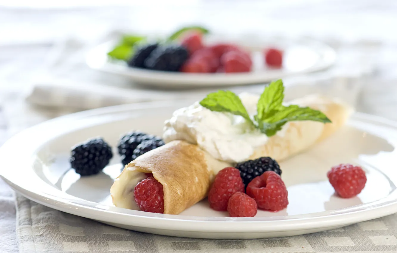 Photo wallpaper berries, food, pancakes