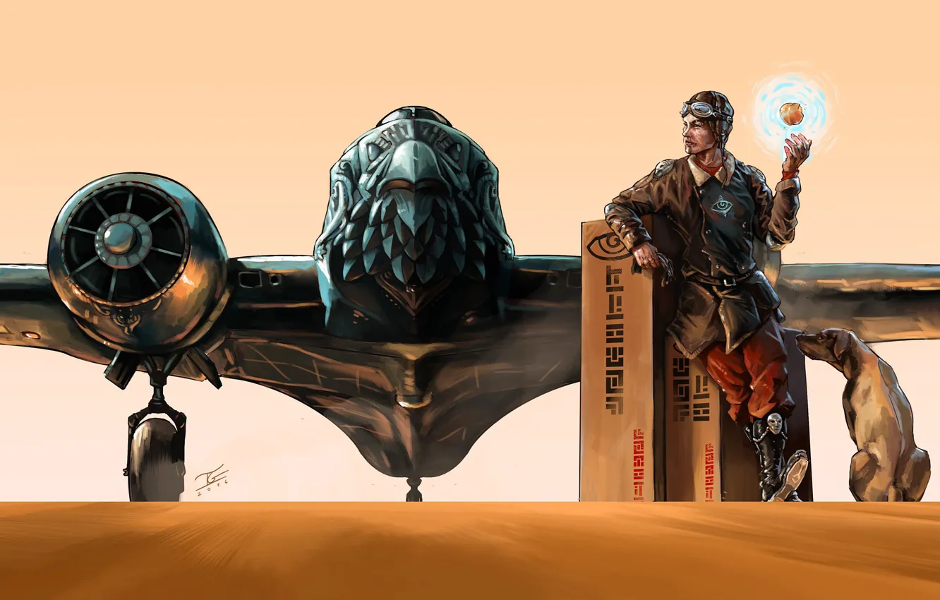 Photo wallpaper dog, pilot, the plane, items, The Aviator