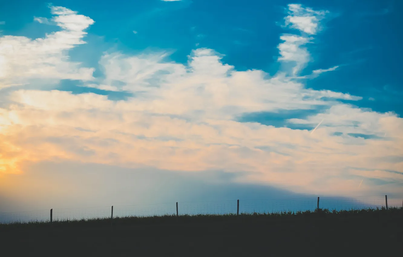 Photo wallpaper the sky, clouds, sunset, the fence