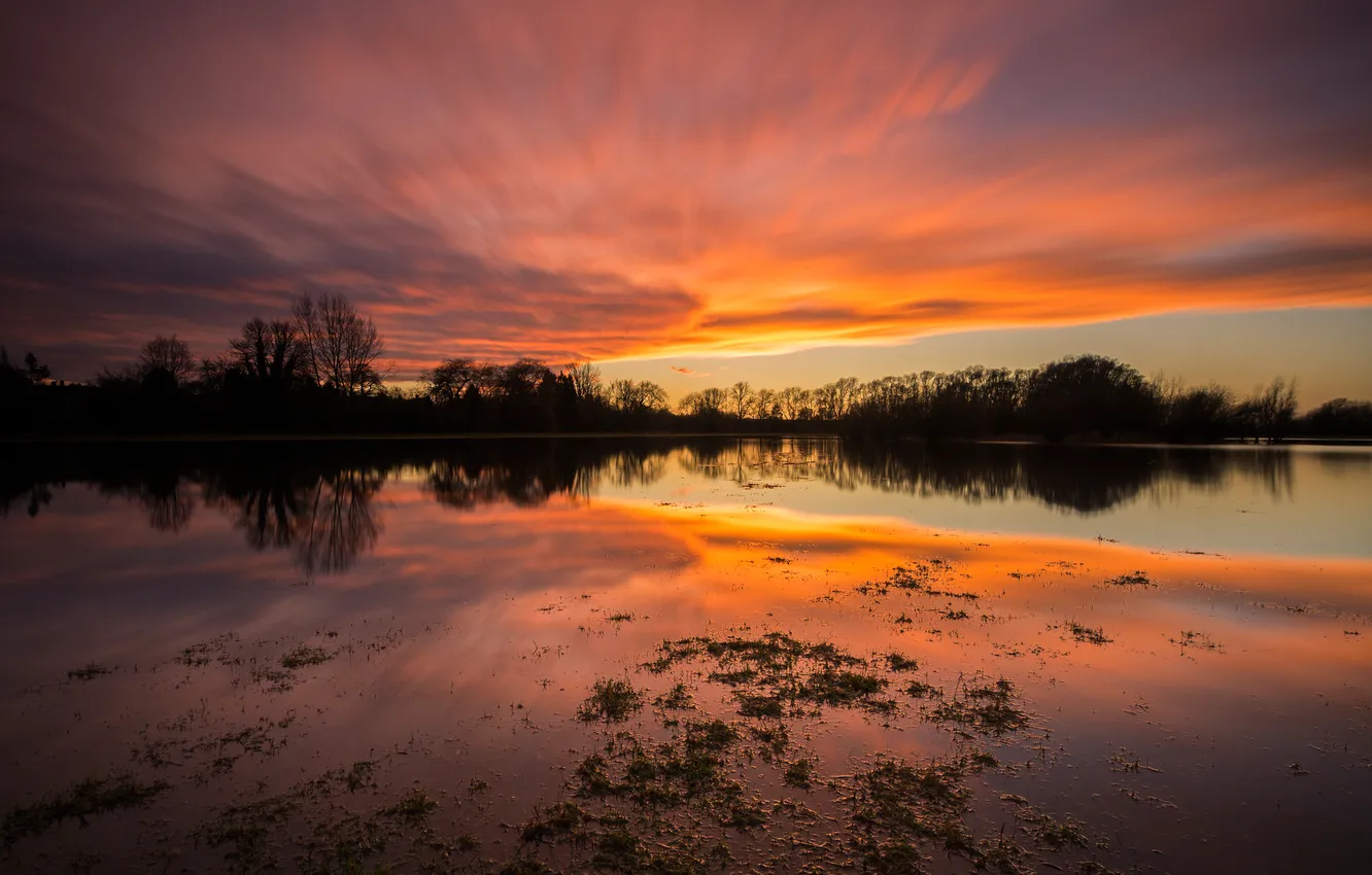 Photo wallpaper the sky, lake, reflection