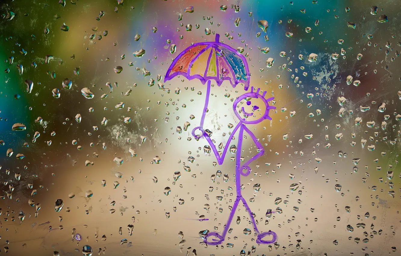 Photo wallpaper glass, drops, figure, Rain Rain, Go Away